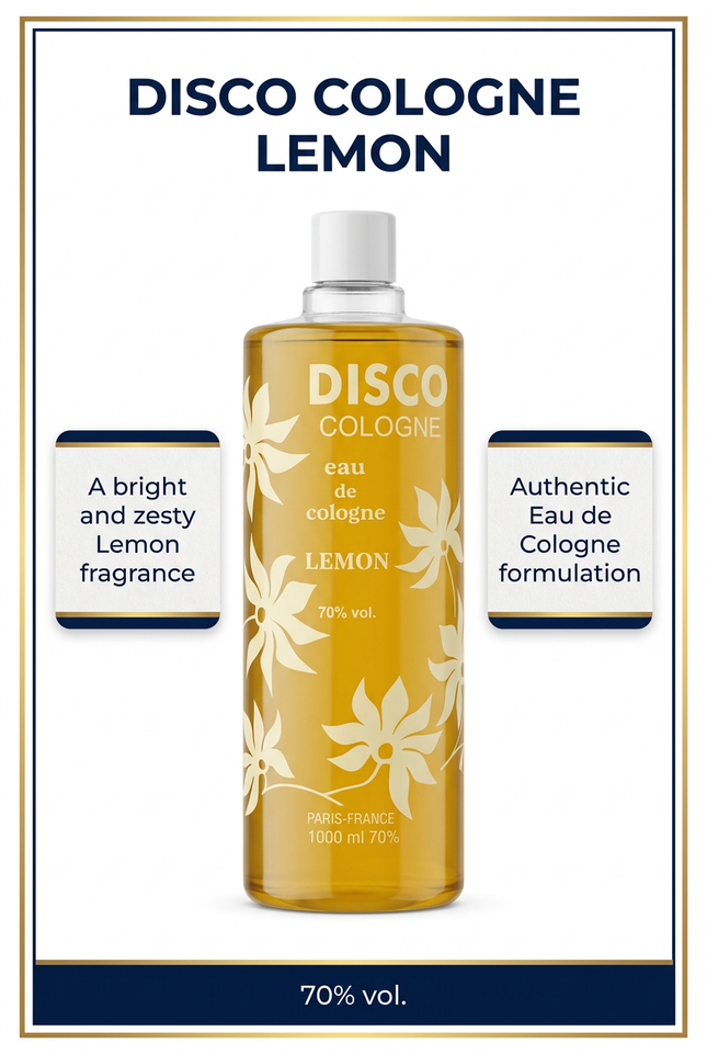 Disco Lemon Eau de Cologne fragrance and 70% vol. highlights