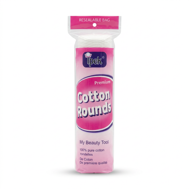 Ipek Premium Cotton Rounds pink resealable pack on white background