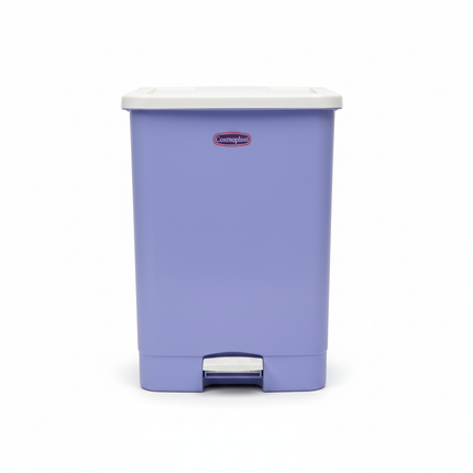 Cosmoplast lavender purple 20L pedal bin on white background