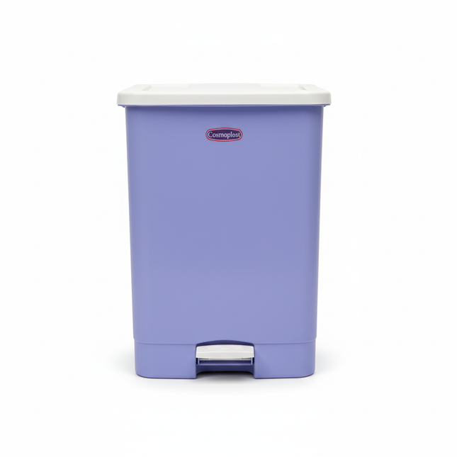 Cosmoplast lavender purple 20L pedal bin on white background