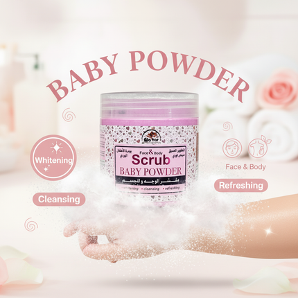 Nator baby powder scrub with integrated lifestyle and benefits
