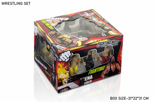 Fighting Hero wrestling set with arena display box