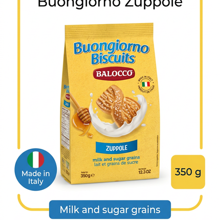Balocco Buongiorno Zuppole biscuits 350 g product information and allergens