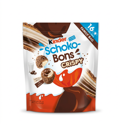 Kinder Schoko-Bons Crispy 89g family bag centered on white