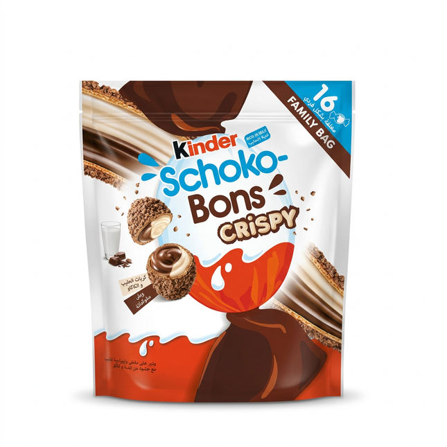 Kinder Schoko-Bons Crispy 89g family bag centered on white