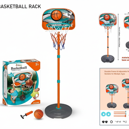 Iron tube basketball rack with adjustable height settings and dimensions