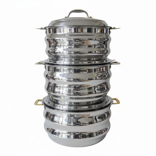 DINA premium stainless steel hot pot set with gold handles - 3 pieces stacked