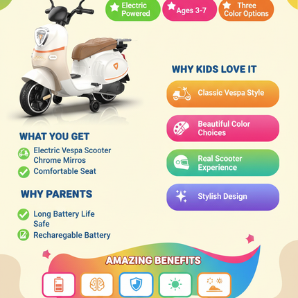 Vespa motor bike benefits and features infographic