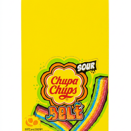 Chupa Chups Sour Belts Mixed Fruit box on white background