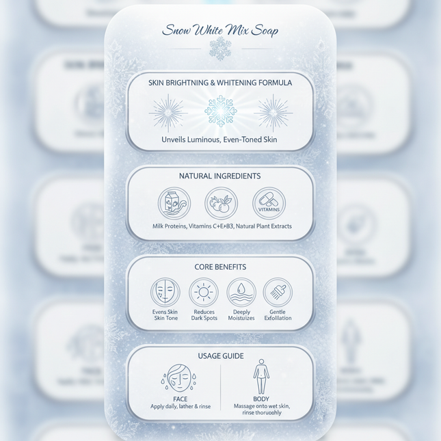 Snow White soap benefits - Natural brightening and skin tone evening infographic
