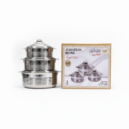 AlMarjan Royal Collection stainless steel hotpot set - 3 pieces stacked on box