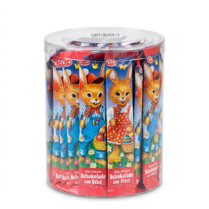 Choco Lollies Bunnies 45-piece 675g clear tub on white background