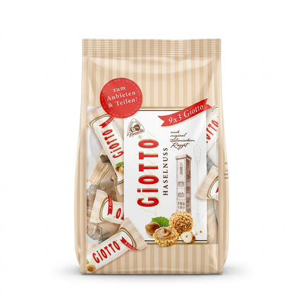 Giotto Haselnuss 116g sharing bag, front, on a white background