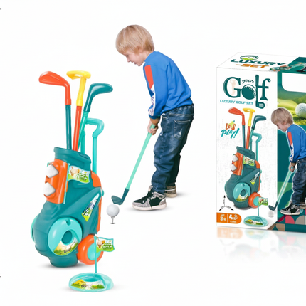 Luxury kids golf set with colorful clubs and cart