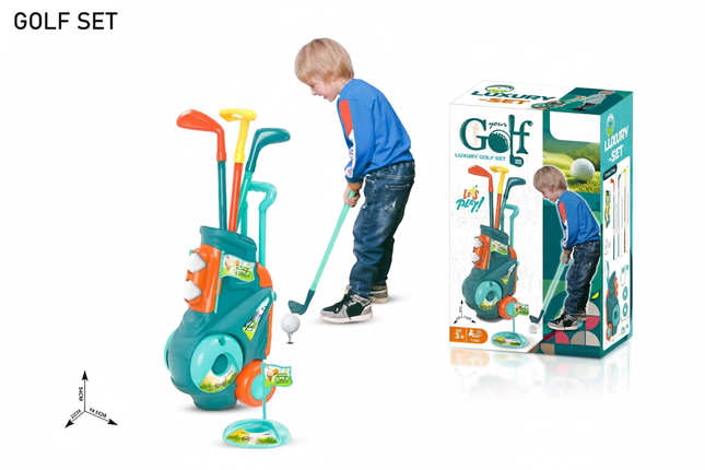 Luxury kids golf set with colorful clubs and cart