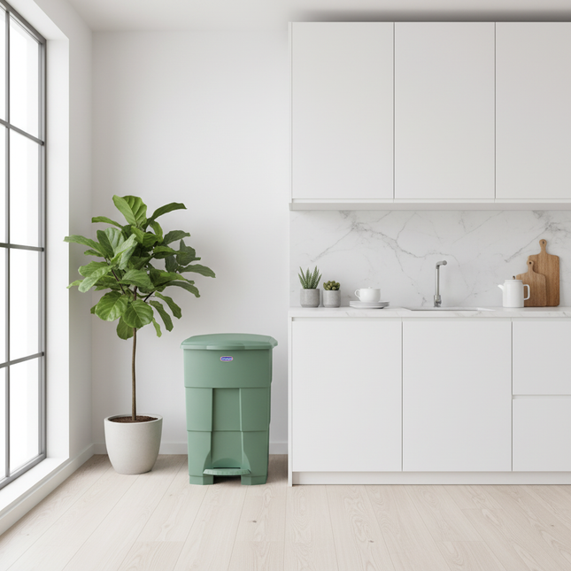 Cosmoplast pedal bin in modern minimalist kitchen