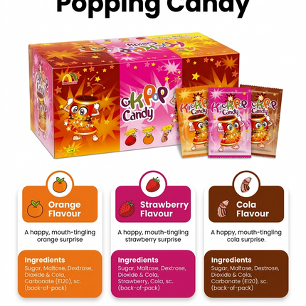 KickPop popping candy flavours and pack information