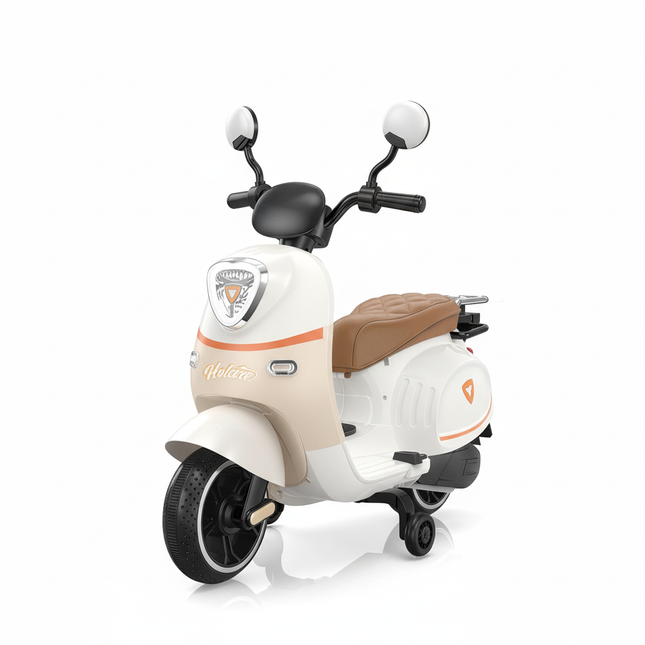 Cream Vespa electric scooter for kids