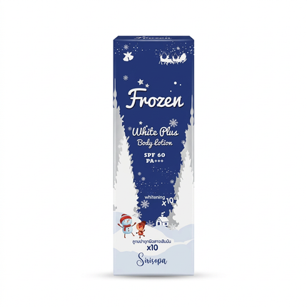 Frozen White Plus Body Lotion carton on a pure white background