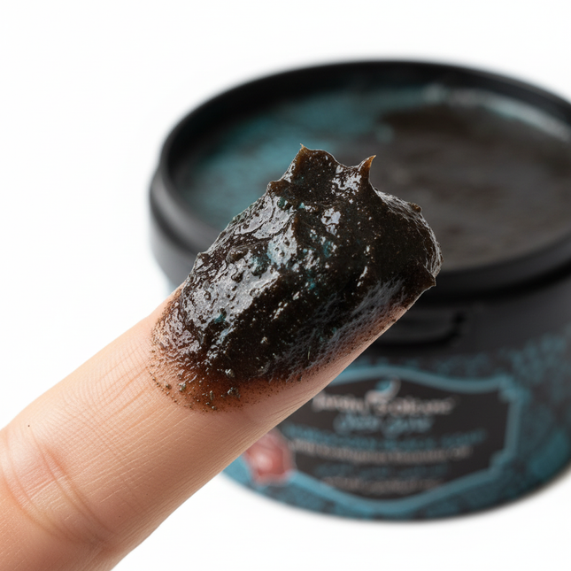 Jardin d'Oléane Moroccan Black Soap Eucalyptus texture close-up