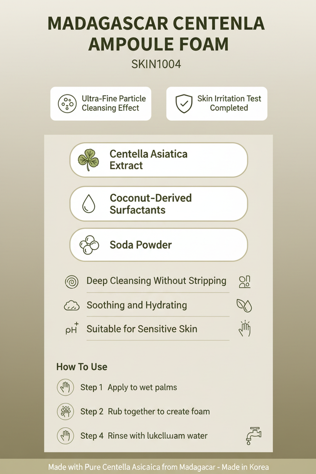SKIN1004 Madagascar Centella Ampoule Foam branded infographic