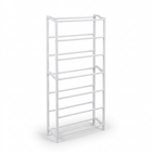 White seven-tier open-rail shoe rack on a pure white background