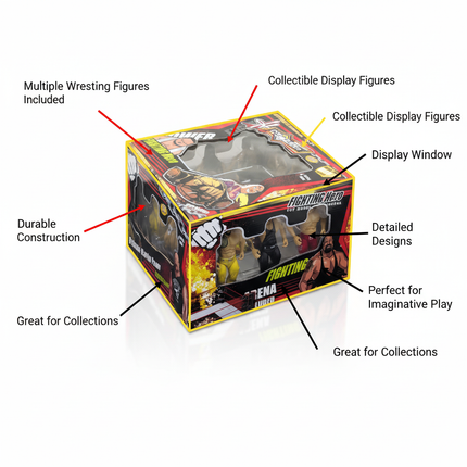 Wrestling set features diagram showing collectible figures