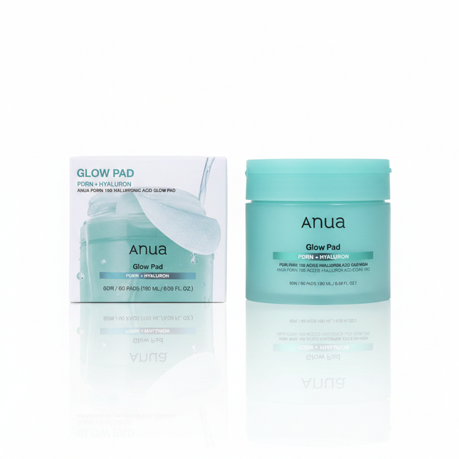 Anua PDRN 100 Hyaluronic Acid Glow Pad - jar and box white background studio shot