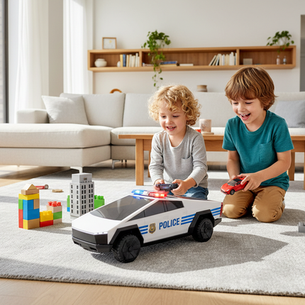 Brothers Playing Police Chase with Tesla Cybertruck R/C Car