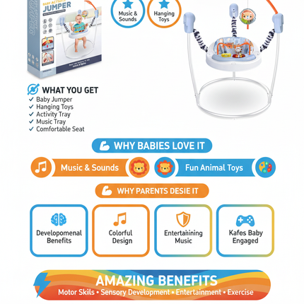 Baby jumper benefits and features infographic