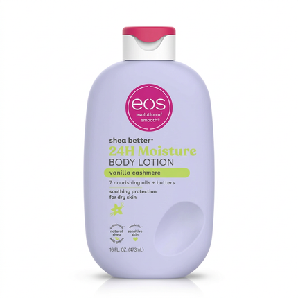 eos Shea Better Vanilla Cashmere body lotion 473ml front on white background