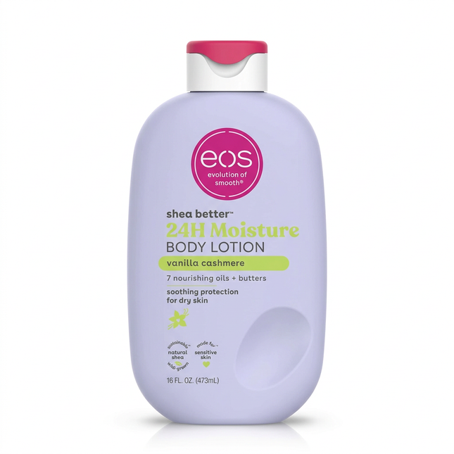 eos Shea Better Vanilla Cashmere body lotion 473ml front on white background