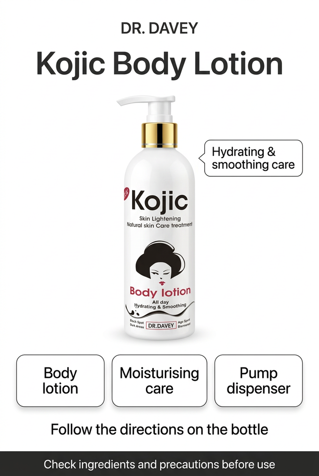 Dr. Davey Kojic Body Lotion hydrating and smoothing care information