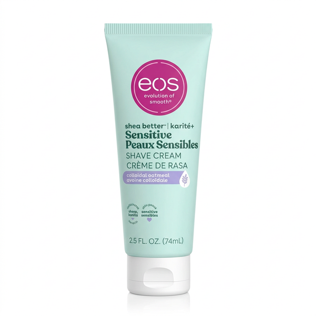 eos Shea Better Sensitive colloidal oatmeal shave cream 74ml front on white background