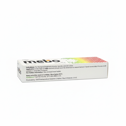 Mebo Ointment box showing product information and indications