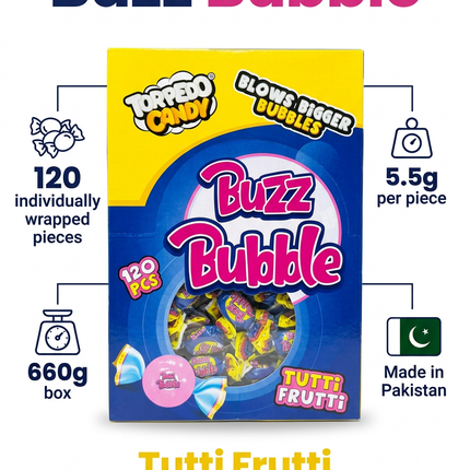 Buzz Bubble 660g pack information and age warning