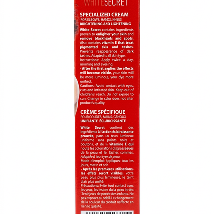 White Secret Specialized Cream back packaging directions and precautions