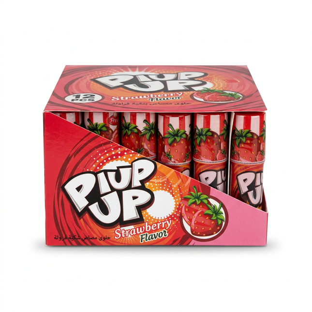 PIUP UP strawberry lipstick lollipop display box on white background
