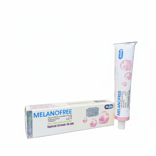 MelanoFree Cream box and tube on white background