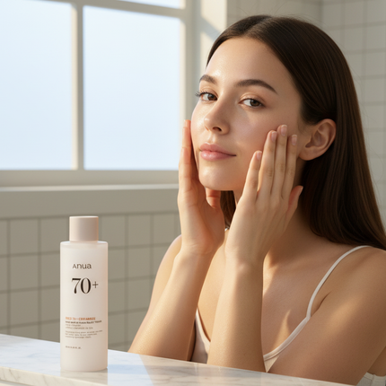 ANUA Rice 70 Glow Milky Toner — lifestyle beauty shot