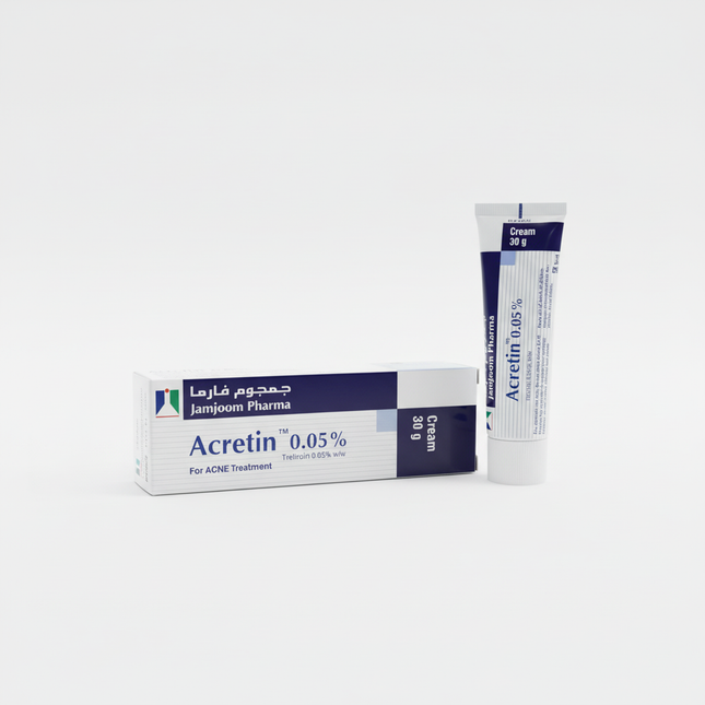 Acretin 0.05% box and tube on white background