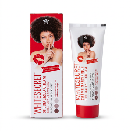 White Secret Specialized Cream tube and box on white background