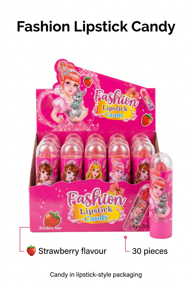 Fashion strawberry lipstick candy 30 piece infographic