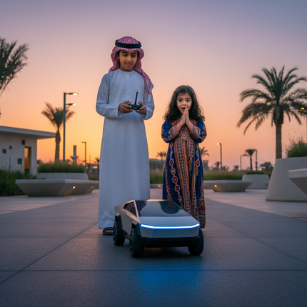 Qatari Siblings Playing with Tesla R/C Car at Park
