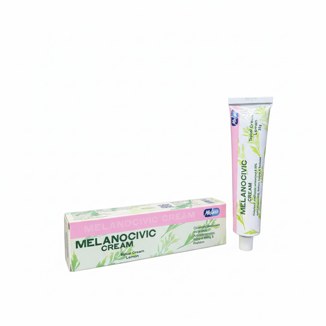 MELANOCIVIC CREAM Lemon Box and Tube - White Background (No Price Tag)