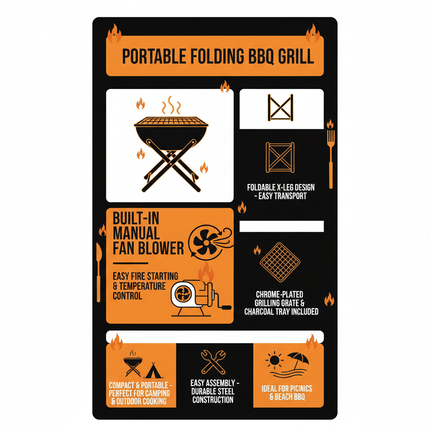 Portable BBQ Grill - Updated Infographic with Fan Feature
