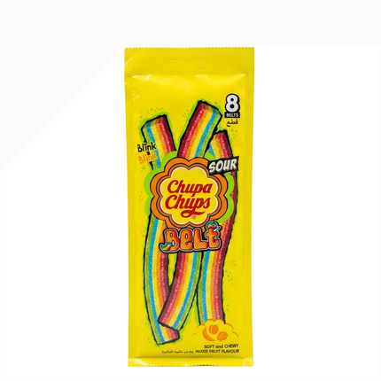Regenerated Chupa Chups Sour Belts pouch on white background