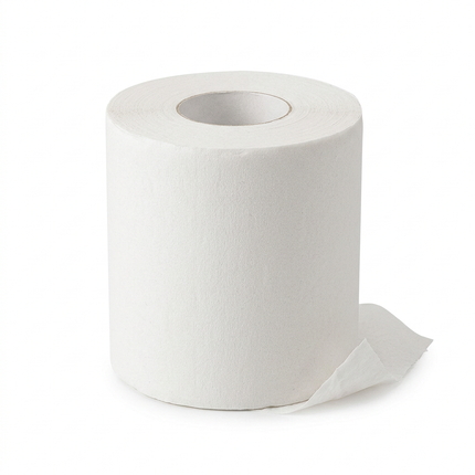 Single toilet tissue roll on white